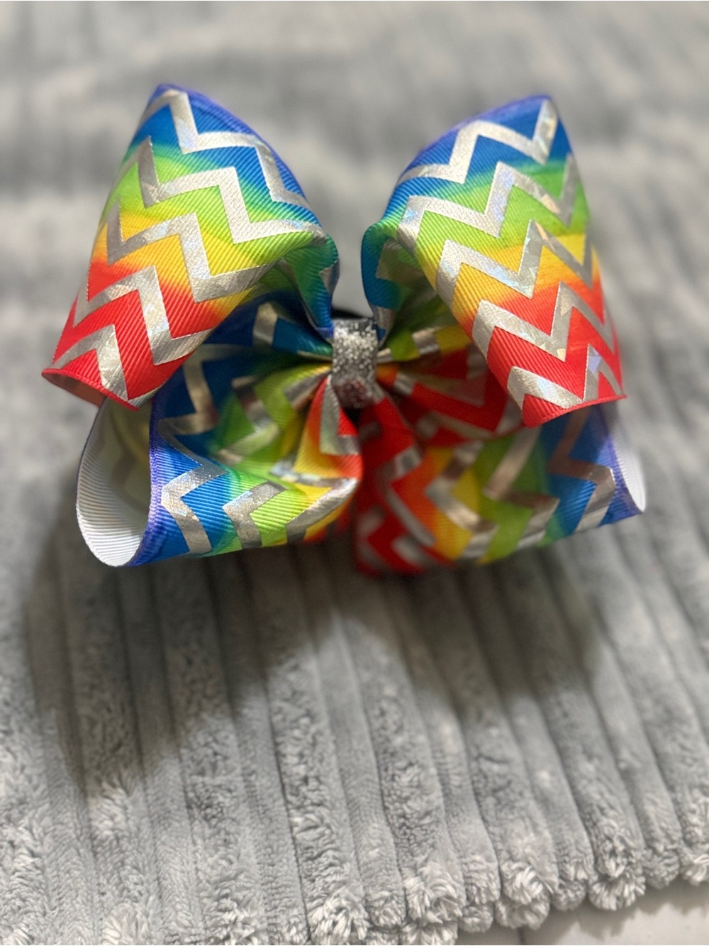 Kids Rainbow Chevron Hair Bow with Silver Accent